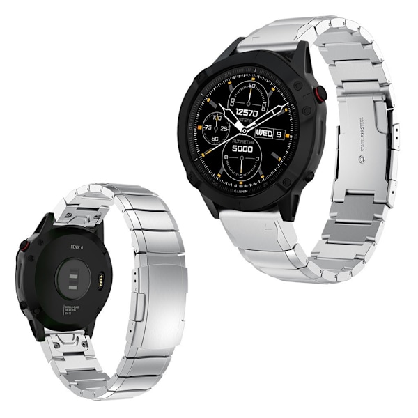 Garmin Fenix 6 rustfrit stål Urrem - Sølv Silver grey