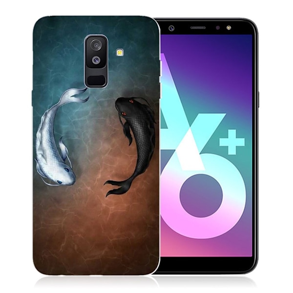 Samsung Galaxy A6 Plus (2018) mobiletui i silikone med smukt mønster - Hvid og sort fisk Multicolor