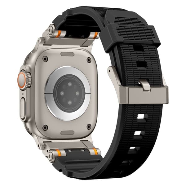 Urrem Apple Watch Series 49mm - 45mm - 44mm - 42mm Fleksibel justerbar håndledsrem - Titanium + Sort Silver grey