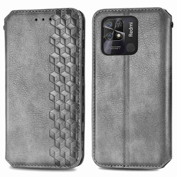 Læretui med A Stilfull Rhombus Imprint til Xiaomi Redmi 10C - Grå Silver grey