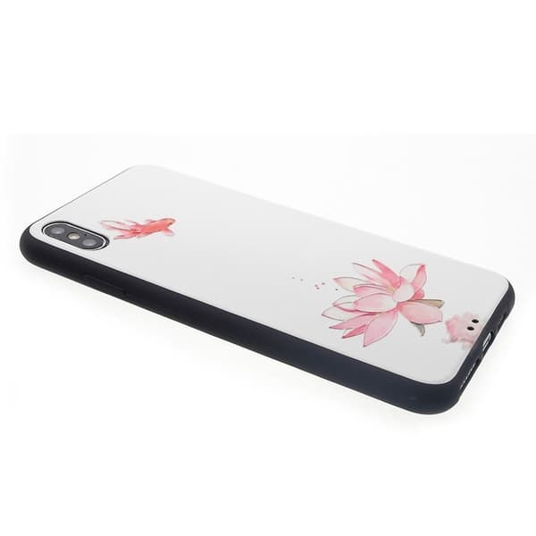 iPhone Xs Max etui med præget mønster - Lotusblomst Og Guldfisk Red