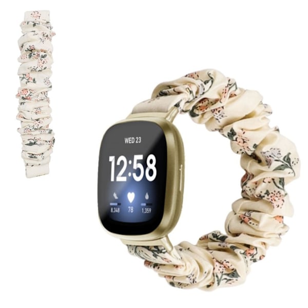 Fitbit Versa 3 / Sense hair band fabric klockarmband - Milk vit / blommor Vit