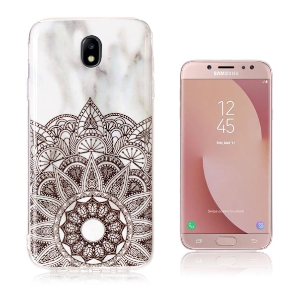 Samsung Galaxy J7 (2017) mobiletui i med printet marmor mønster med metallignende overfalde - Lotus blomst Brown