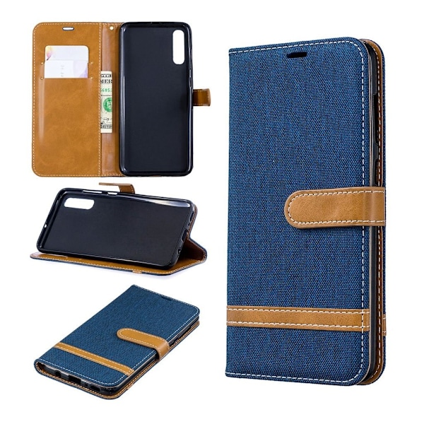 Jeans Samsung Galaxy A70 flip case - Tummansininen Blue