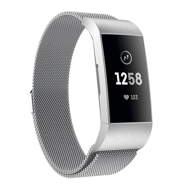 Fitbit Charge 3 lyxig milanesisk klockarmbandsersättning - Storlek: L / Silver Silvergrå