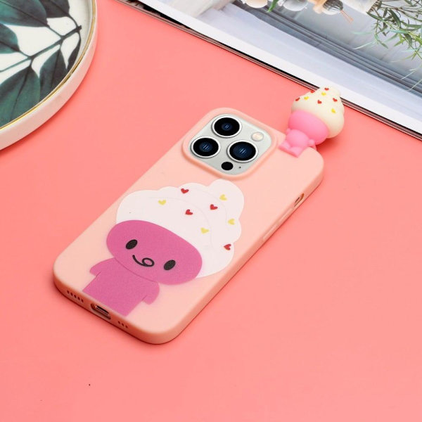 Cute 3D iPhone 14 Pro skal - Rosa Rosa