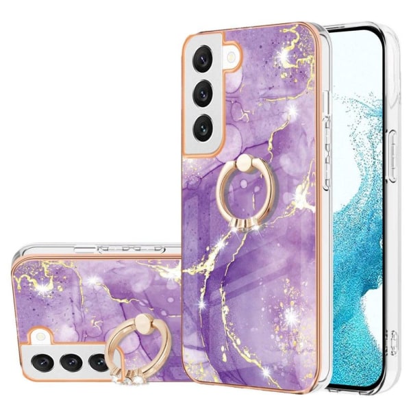 Marble Patterned Suojakuori With Ring Holder For Samsung Galaxy S22 Plus - Violetti Marble Haze Purple