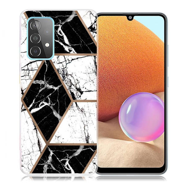 Marble Samsung Galaxy A32 Etui - Black og Hvit Diamant Multicolor