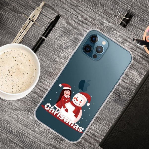 iPhone 14 Pro Max julemønstertryk mobil cover ridsefast, slankt og fleksibelt etui - Gris Og Snemand Red