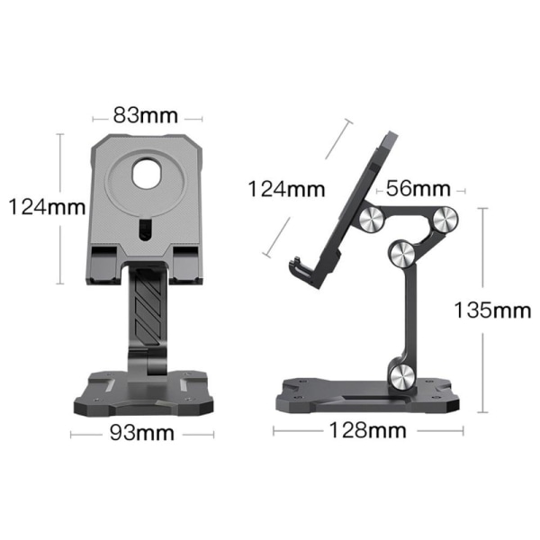 Universelt foldbart skrivebordsstativ til telefon og tablet - Sort Black