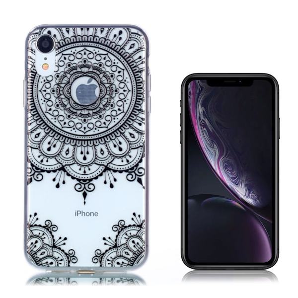 iPhone Xr etui med mønster - Sort Lotusblomst Black