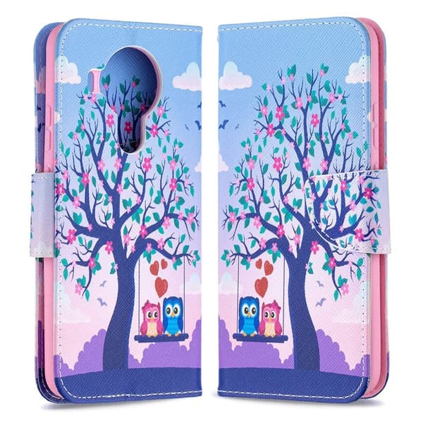 Wonderland Nokia 5.4 Flip etui - Tree and Owl Blue