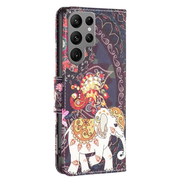 Wonderland Samsung Galaxy S23 Ultra Flippetui - Blomst og Elefant Multicolor