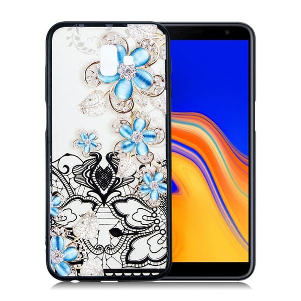 Samsung Galaxy J6 Plus (2018) lace blomster kombo etui - Blå Blomst Blue