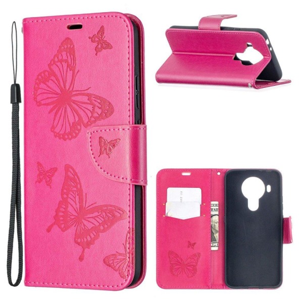 Butterfly Nokia 5.4 Flip Etui - Rose Pink