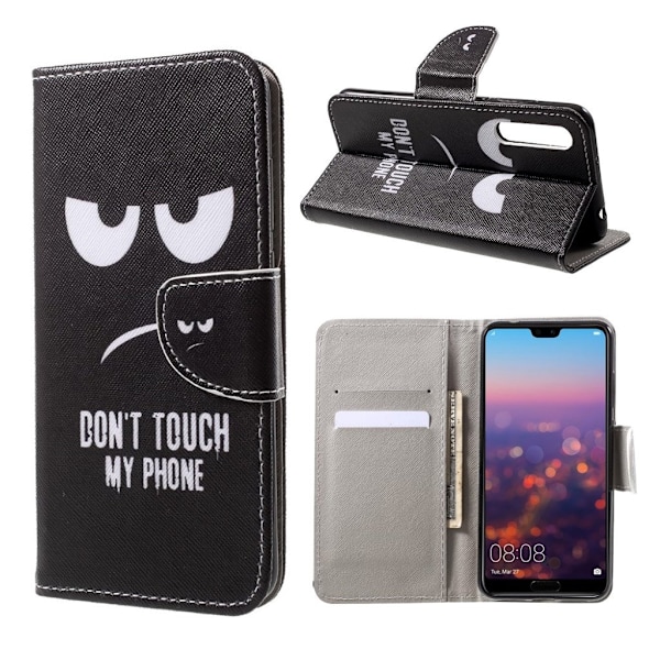 Huawei P20 Printet Mønster PU læder flip etui - Do not Touch My Phone Multicolor