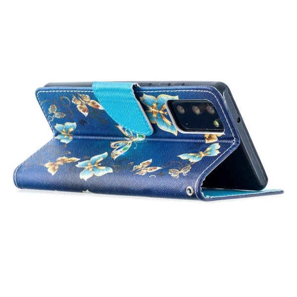 Wonderland Samsung Galaxy Note 20 Flip Etui - Sommerfugl Mønster Blue