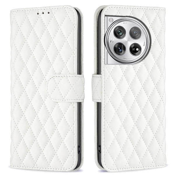 Rombemønster, matt flip-deksel for OnePlus 12 - Hvit White