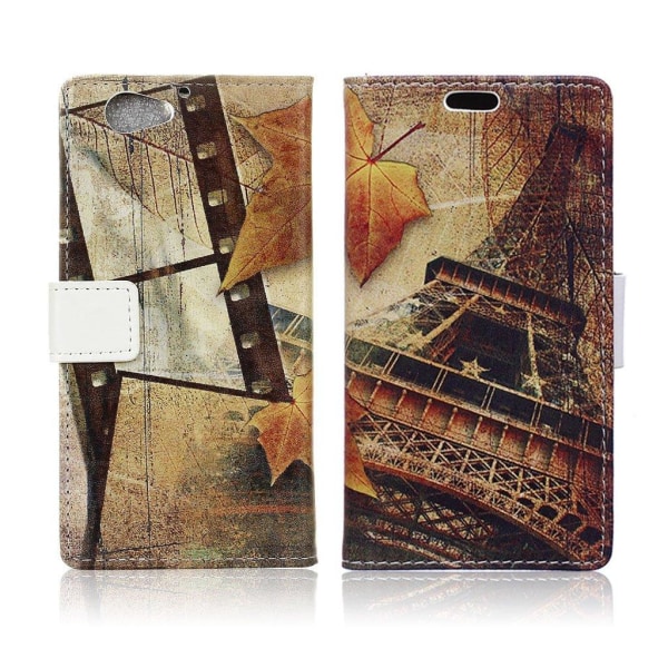HTC A9s holdbart læder-etui m. kortholder - Eiffeltårn og ahorns Multicolor