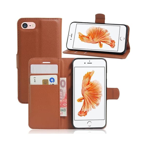 Laudrup iPhone 7 / 8 Lommeboketui med litchi tekstur - Brun Brown