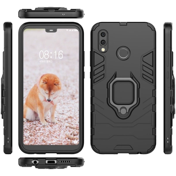 Huawei P20 Lite beskyttelsesetui i kombimaterialer med indbygget stativ - Sort Black