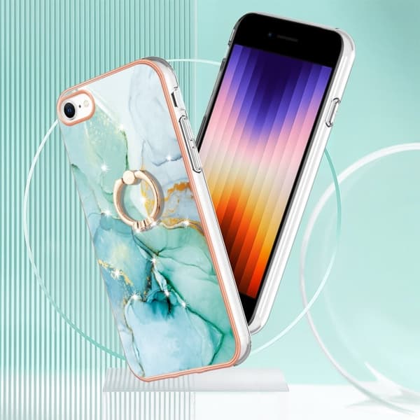 Marble Patterned Suojakuori With Ring Holder For iPhone Se (2022) / 2020 / 8 - Vihreä Marble Haze Green