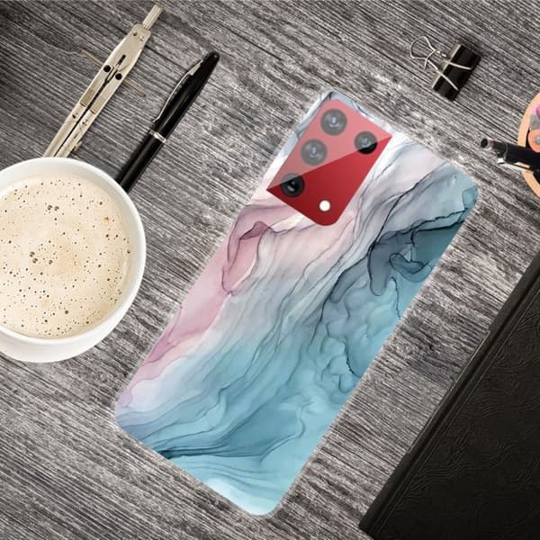 Marble Samsung Galaxy S21 Ultra Etui - Rose / Blå Klinkekule Multicolor