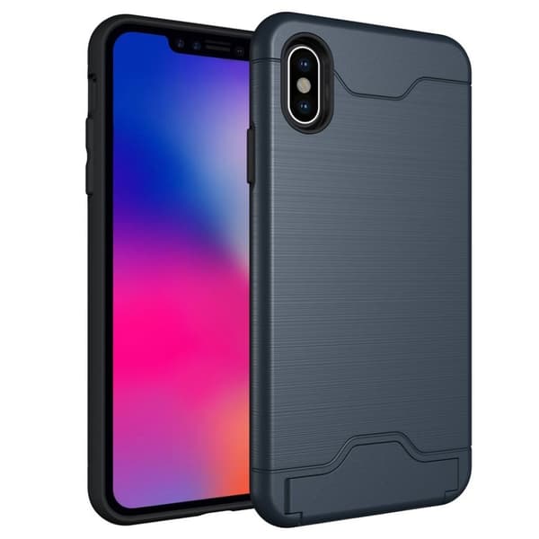 iPhone 9 Plus beskyttelses deksel av hybrid materiale med børstet tekstur - Mørkeblå Blue
