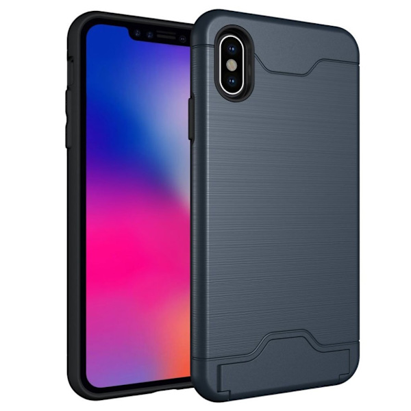 iPhone 9 Plus mobilskal silikon plast korthållare stående - Mörkblå Blå