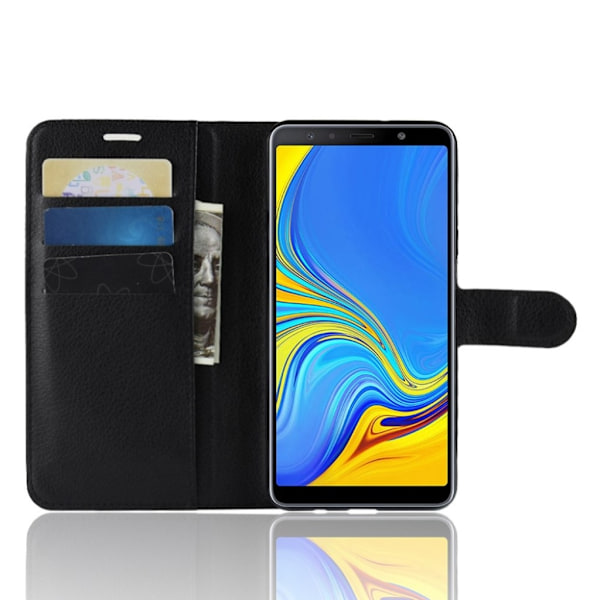 Samsung Galaxy A7 (2018) flipfodral i litchi skin-läder - Svart Svart