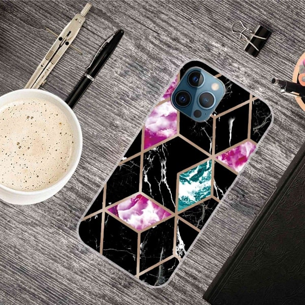 Marmormotiv iPhone 14 Pro skal - Kakel Av Svart / Cyan / Ros multifärg