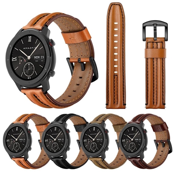 Universal dubbel keel äkta läder klockarmband - svart Svart