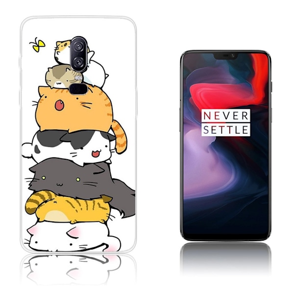 OnePlus 6 mobilskal silikon tryckmönster på sig - Underbara katter multifärg