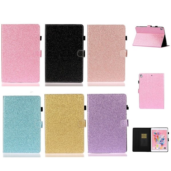 Huawei Mediapad M5 Lite Glitter Shiny Læder Flip Etui - Sort Black