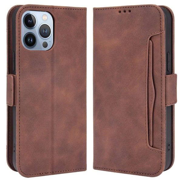 Moderne iPhone 14 Plus læderetui med pung - Brun Brown