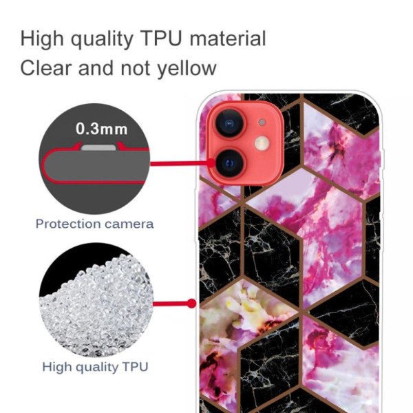 Marmormotiv iPhone 12 Mini skal - Svart Och Rosa Marmor multifärg