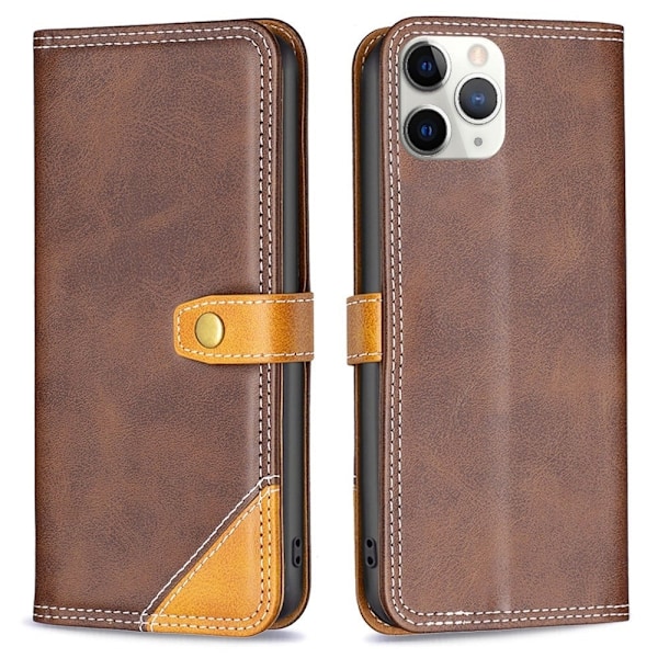 BINFEN tofarget læretui for iPhone 11 Pro Max - Kaffe Brown