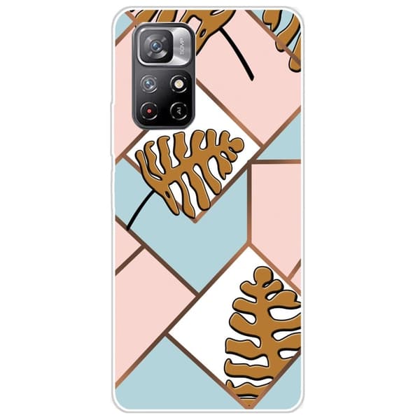 Marble Xiaomi Redmi Note 11 Pro Plus 5G Etui - Toon Leaves i Pink og Blå Multicolor
