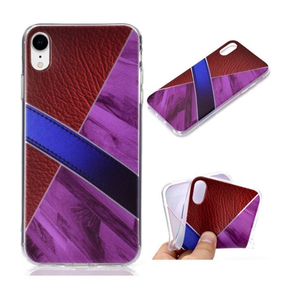 iPhone Xr silikooni muovinen marmori ja nahka kuvio pintainen takasuoja kuori - Violetti Purple