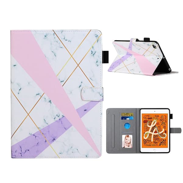 Läderfodral med mönstertryck för iPad Mini (2019) - Rosa Och Lila Rosa