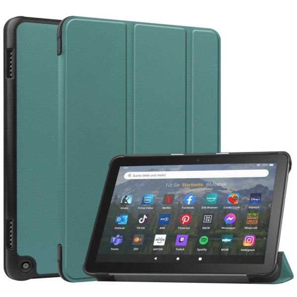Tri-fold Leather Stand Case for Amazon Fire 8 HD (2022) - Blacki Green