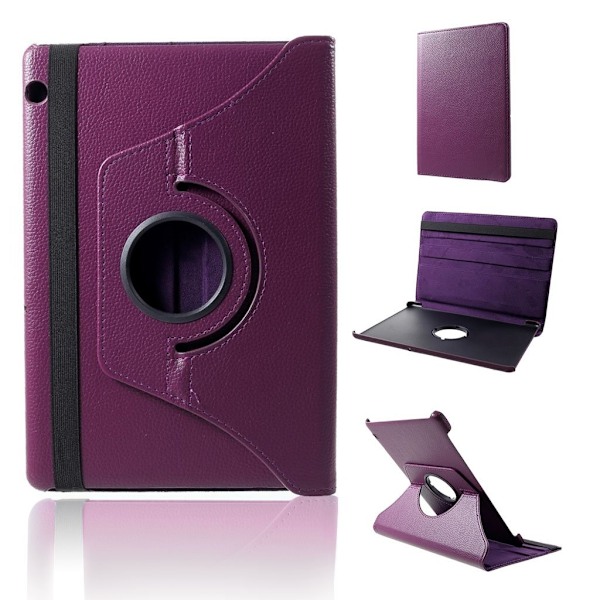 Huawei MediaPad T5 360 asteen pyörivä  liitsihedelmä jyvä rakenne synteetti nahka suojakotelo - Violetti Purple