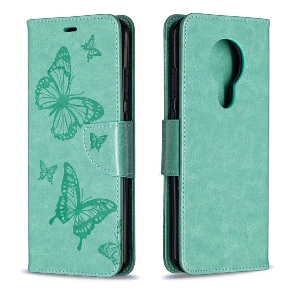 Butterfly läder Nokia 5.3 fodral - Grön Grön