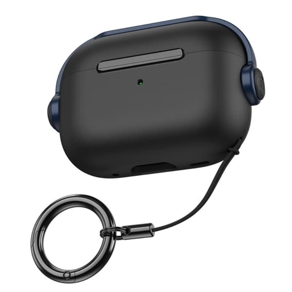 AirPods Pro 2 dobbeltfarvet etui i headset-stil med rem - Sort / Blå Blue