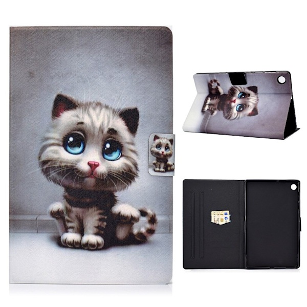 Lenovo Tab M10 FHD Plus flipfodral i läder med coolt mönster - Kattunge Vit