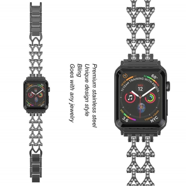 Apple Watch Series 5 44mm Rhinsten rustfrit stål Urrem - Sort Black