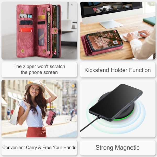 CaseMe Samsung Galaxy S23 Plus Zipper Lompakko - Punainen Red