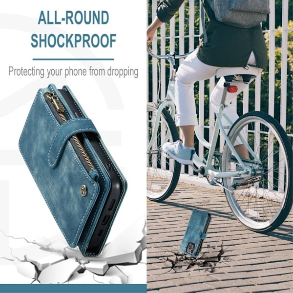 CaseMe vetoketjullinen lompakko-puhelinkotelo iPhone 13 Pro - Sininen Blue