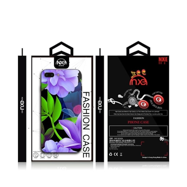 NXE iPhone 7 Plus / 8 Plus glasetui med blomstermønster - Lilla Blomst Multicolor
