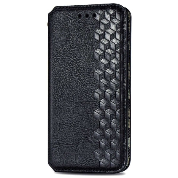 Nahkakotelo With A Stylish Rhombus Imprint For Motorola Edge 30 - Musta Black